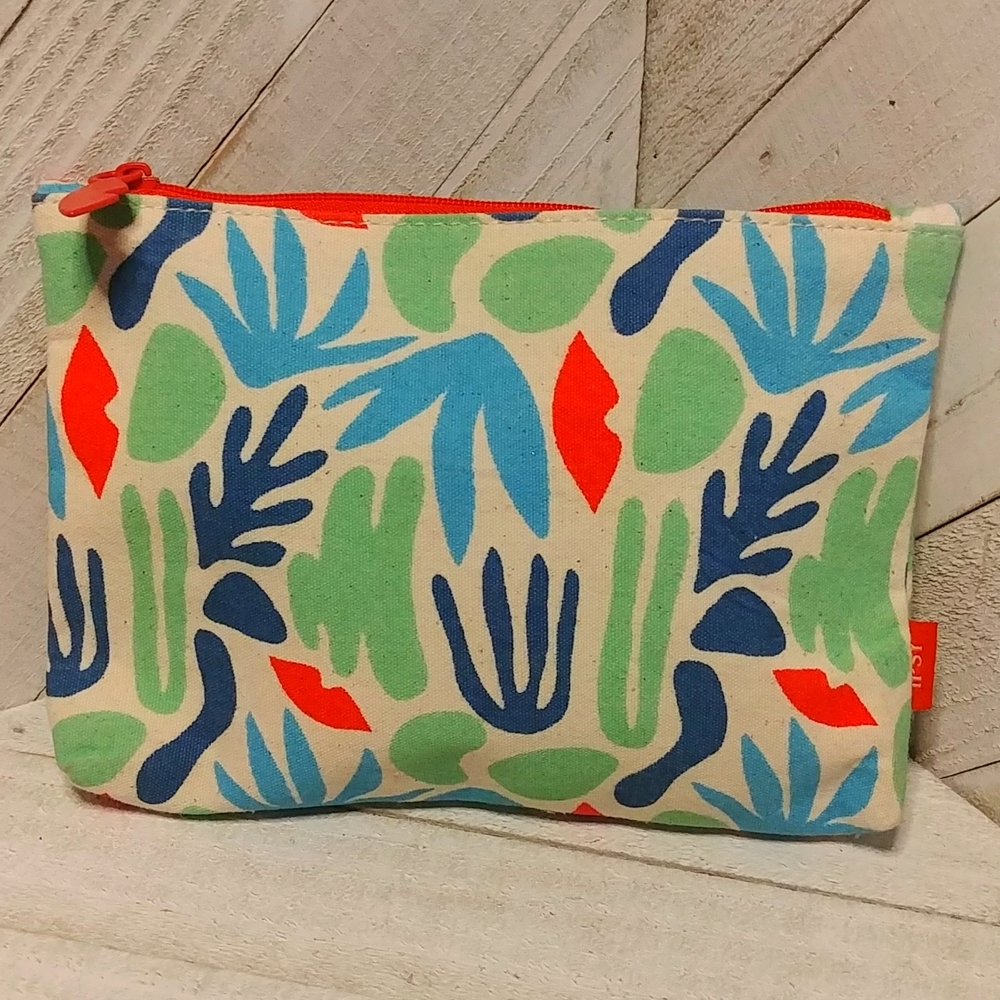 Ipsy Canvas Small Glam Bag Plant Leaf Pattern Makeup Bag
